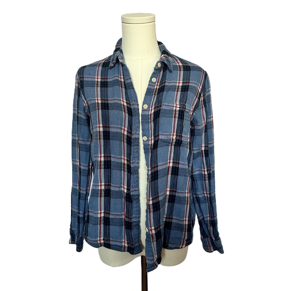 Madewell Blue Plaid Long Sleeve Button Down Shirt Cotton Single Pocket Small